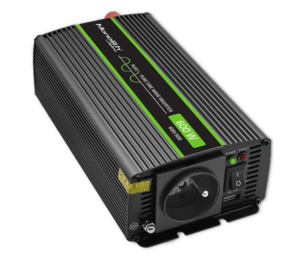 Qoltec Przetwornica napięcia 1200 MS Wave | 12V na 230V | 600/1200W - 1190372 - zdjęcie